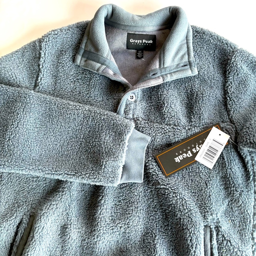 Grays Peak Outdoors Men's Small Slate 1/4 Snap Pullover Fuzzy Teddy‎ Fleece